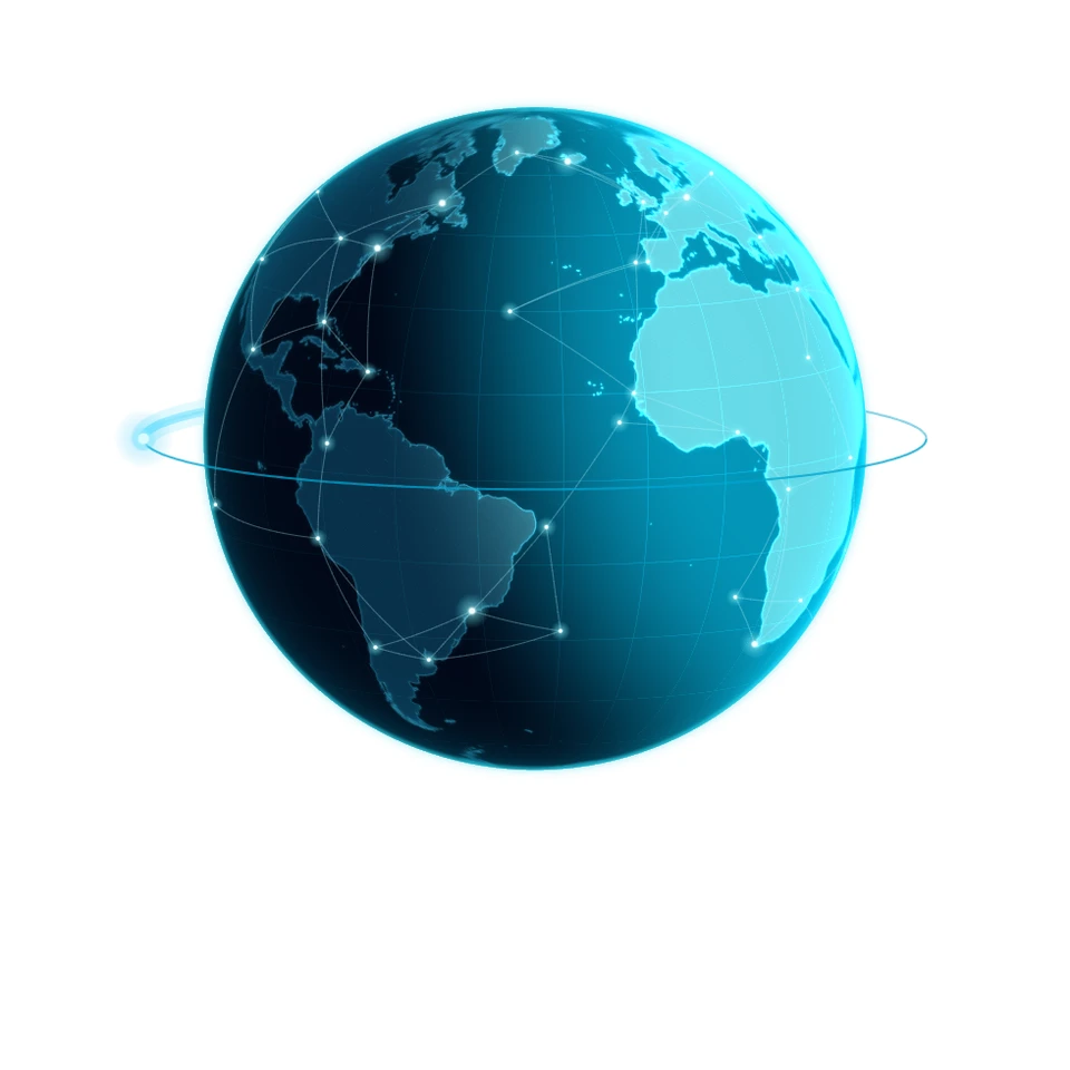 A teal globe with a dark night side and bright day side